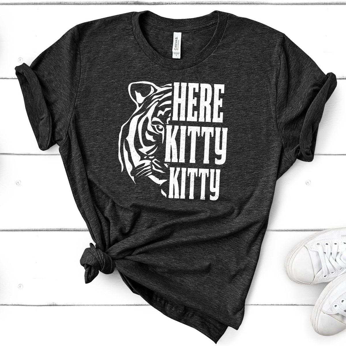 Here Kitty Kitty with Tiger - Short Sleeve Tee Shirt