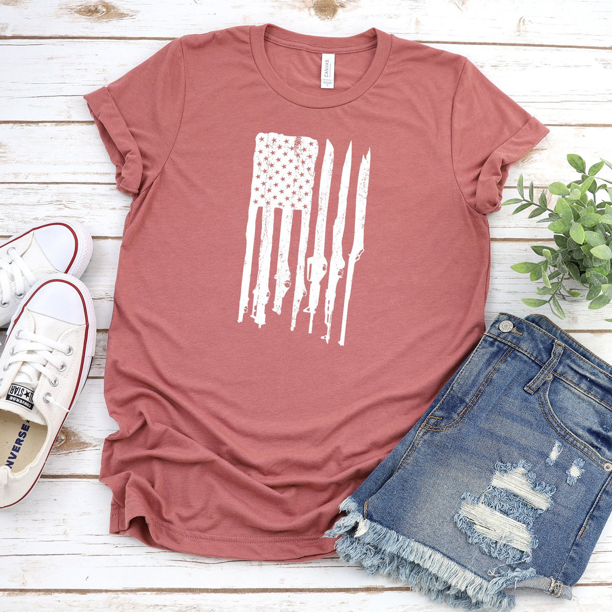 American Flag with Guns - Short Sleeve Tee Shirt