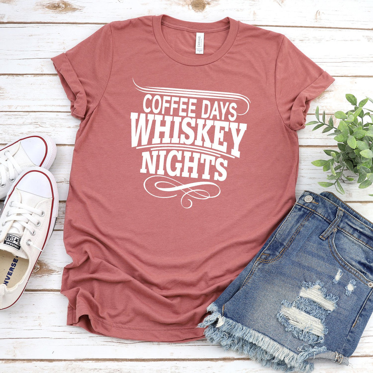 Coffee Days Whiskey Nights - Short Sleeve Tee Shirt