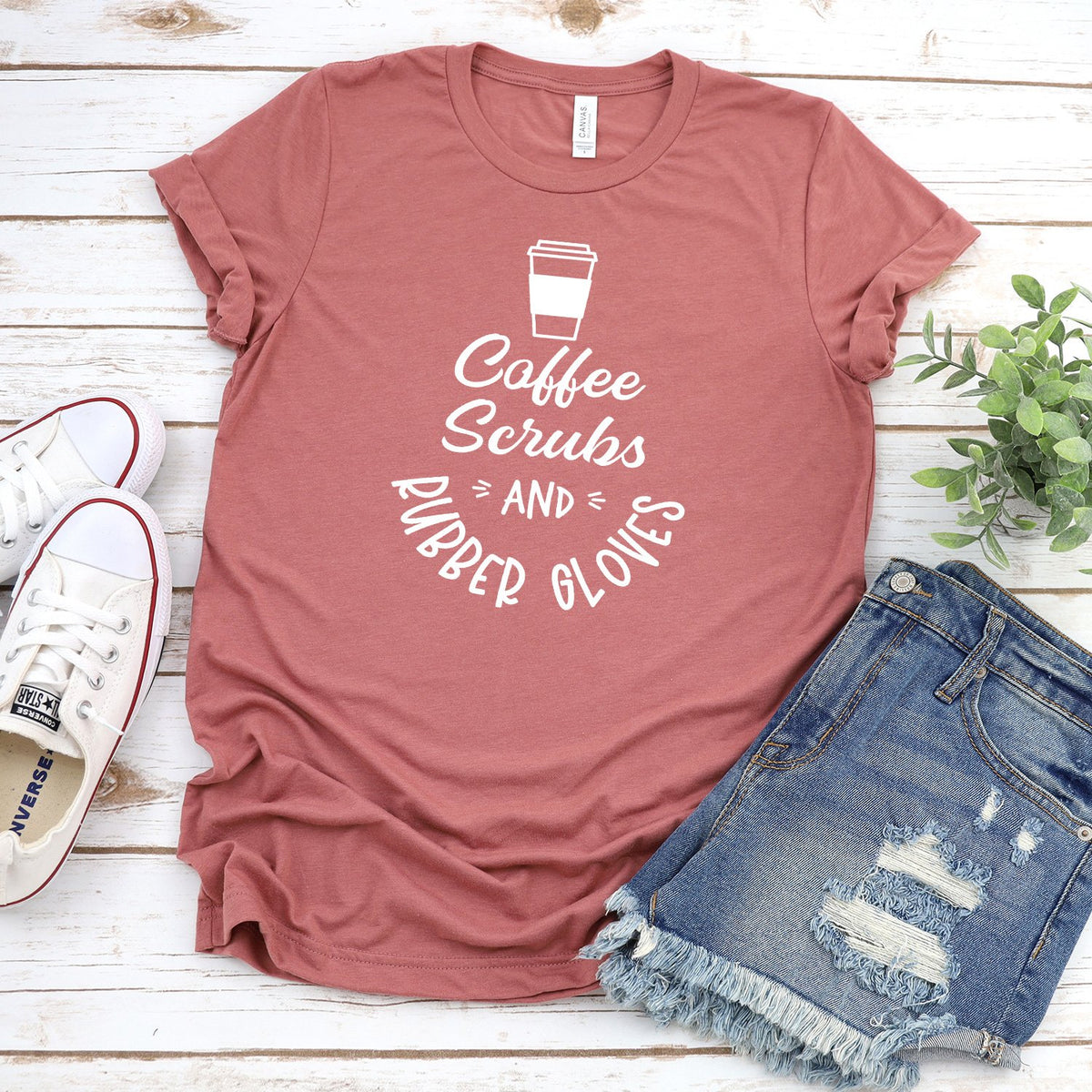 Coffee Scrubs and Rubber Gloves - Short Sleeve Tee Shirt