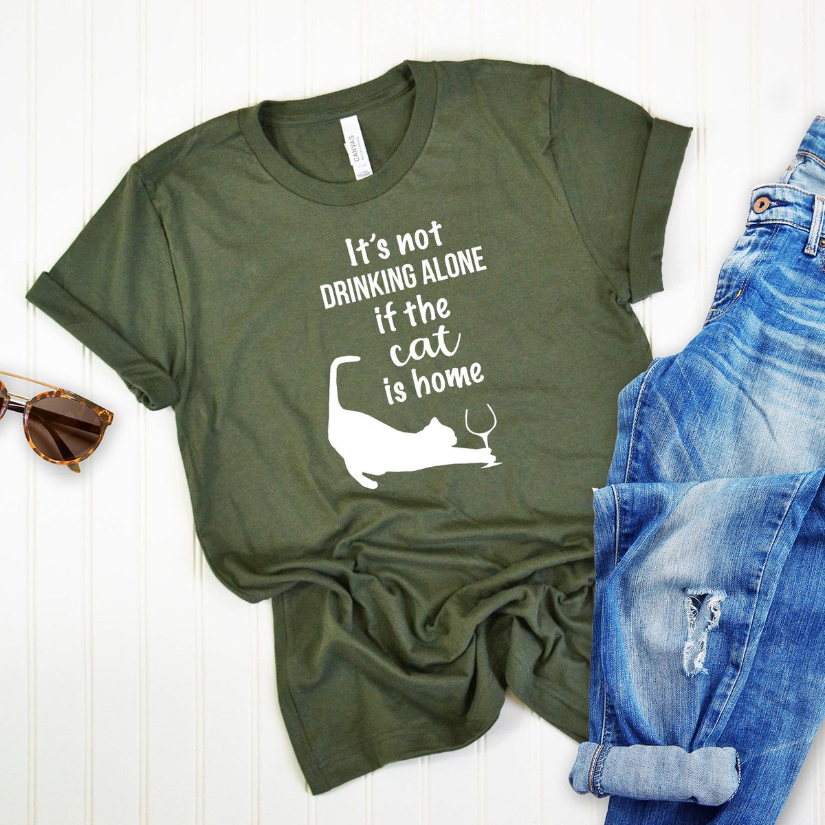 It&#39;s Not Drinking Alone If the Cat is Home - Short Sleeve Tee Shirt