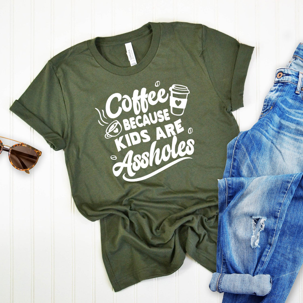 Coffee Because Kids are Assholes - Short Sleeve Tee Shirt