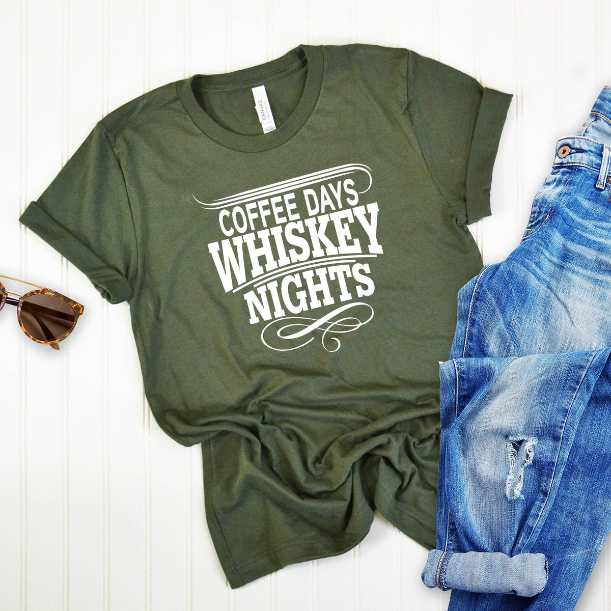 Coffee Days Whiskey Nights - Short Sleeve Tee Shirt