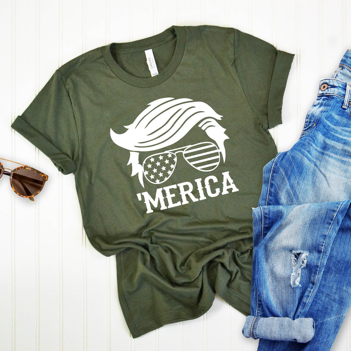 Trump Merica Glasses - Short Sleeve Tee Shirt
