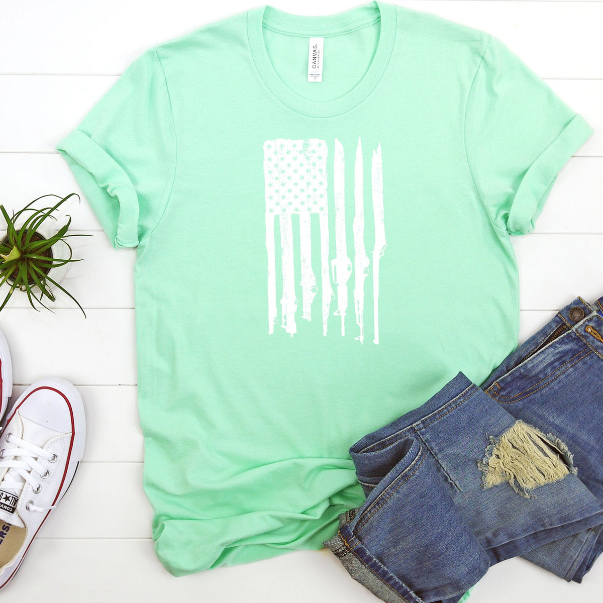 American Flag with Guns - Short Sleeve Tee Shirt