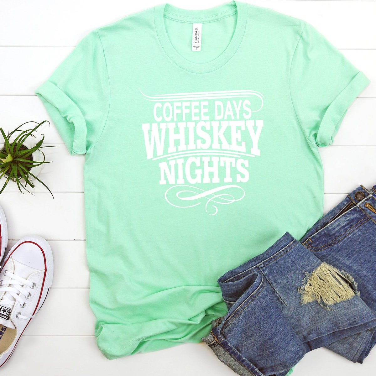 Coffee Days Whiskey Nights - Short Sleeve Tee Shirt