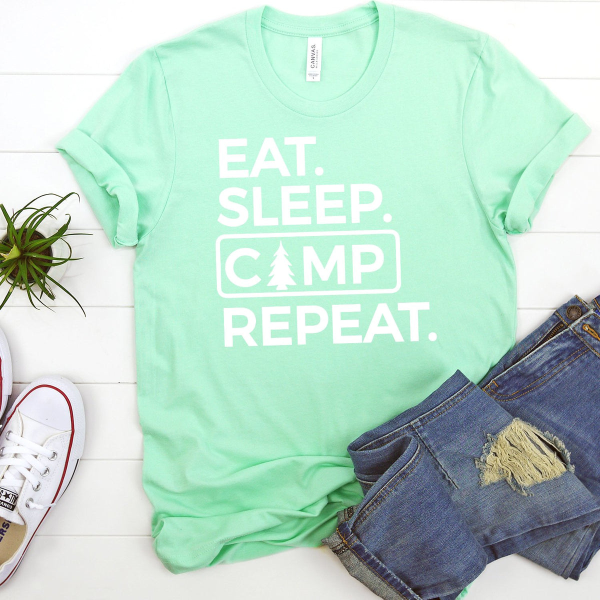 Eat Sleep Camp Repeat - Short Sleeve Tee Shirt