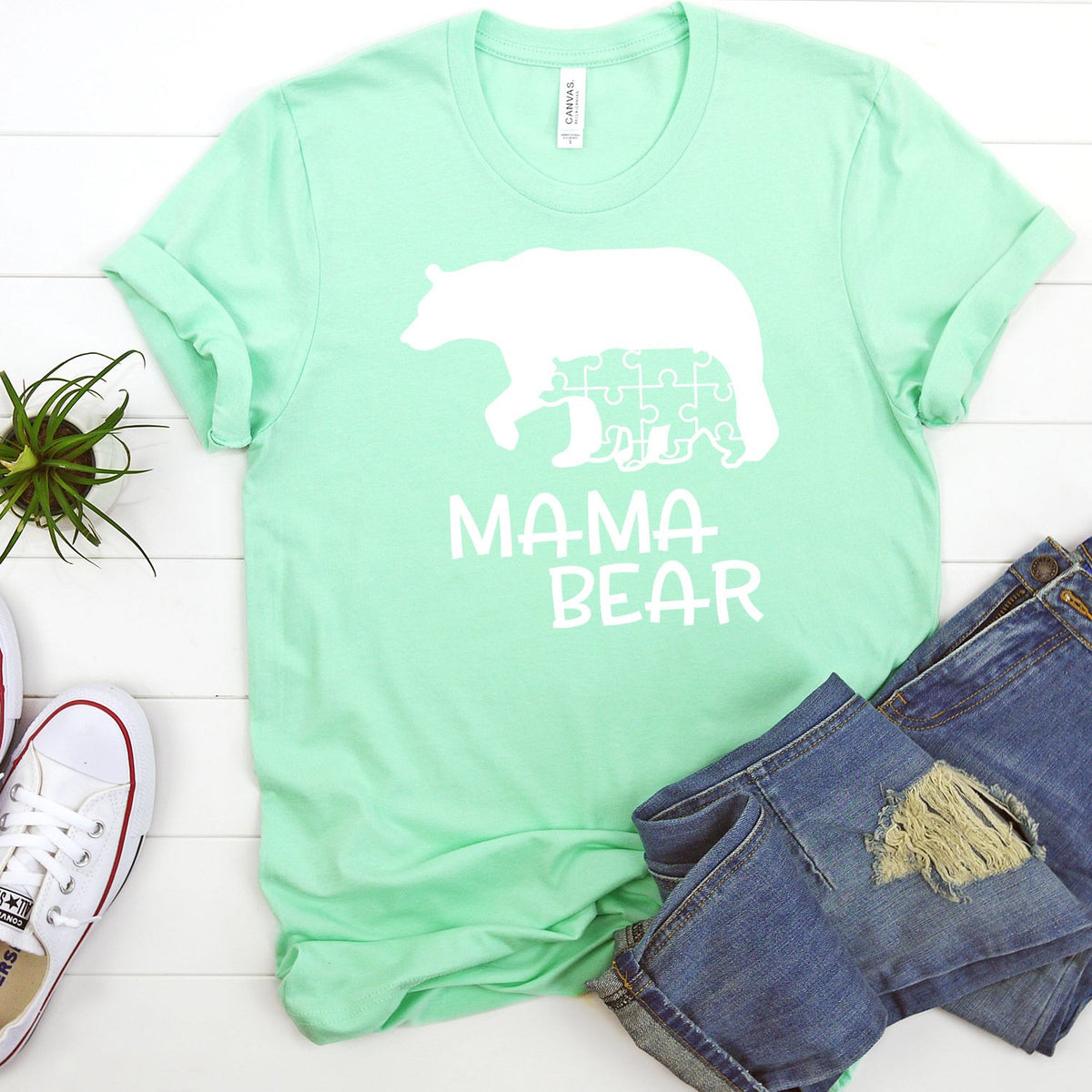 Autism Mama Bear and Cub - Short Sleeve Tee Shirt