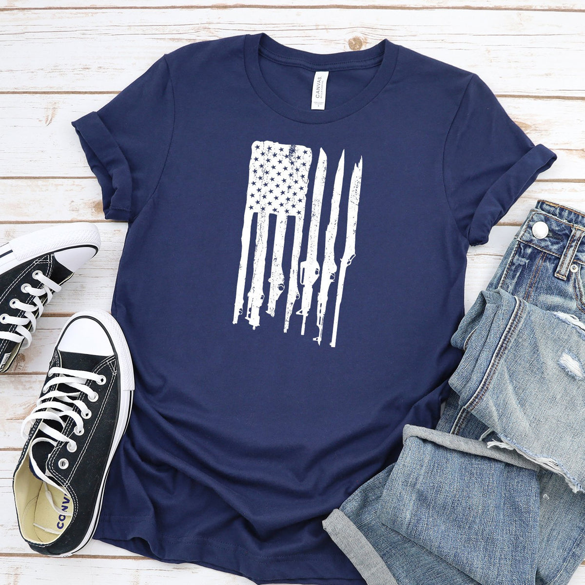 American Flag with Guns - Short Sleeve Tee Shirt