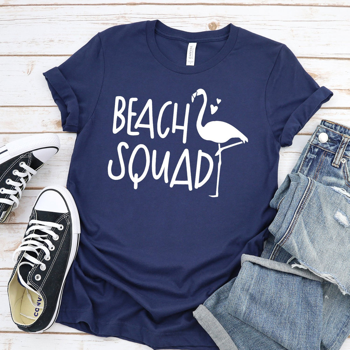 Beach Squad with Swan - Short Sleeve Tee Shirt