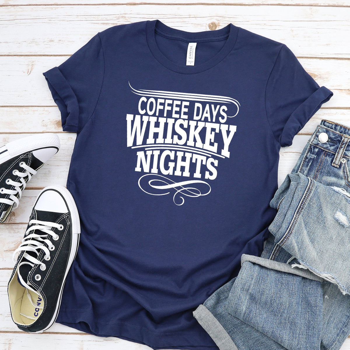 Coffee Days Whiskey Nights - Short Sleeve Tee Shirt