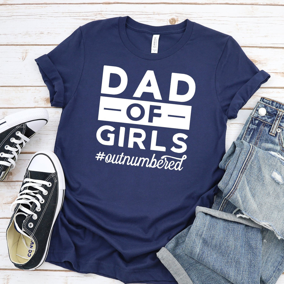 Dad Of Girls Outnumbered - Short Sleeve Tee Shirt