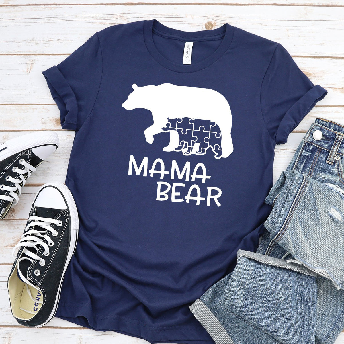 Autism Mama Bear and Cub - Short Sleeve Tee Shirt