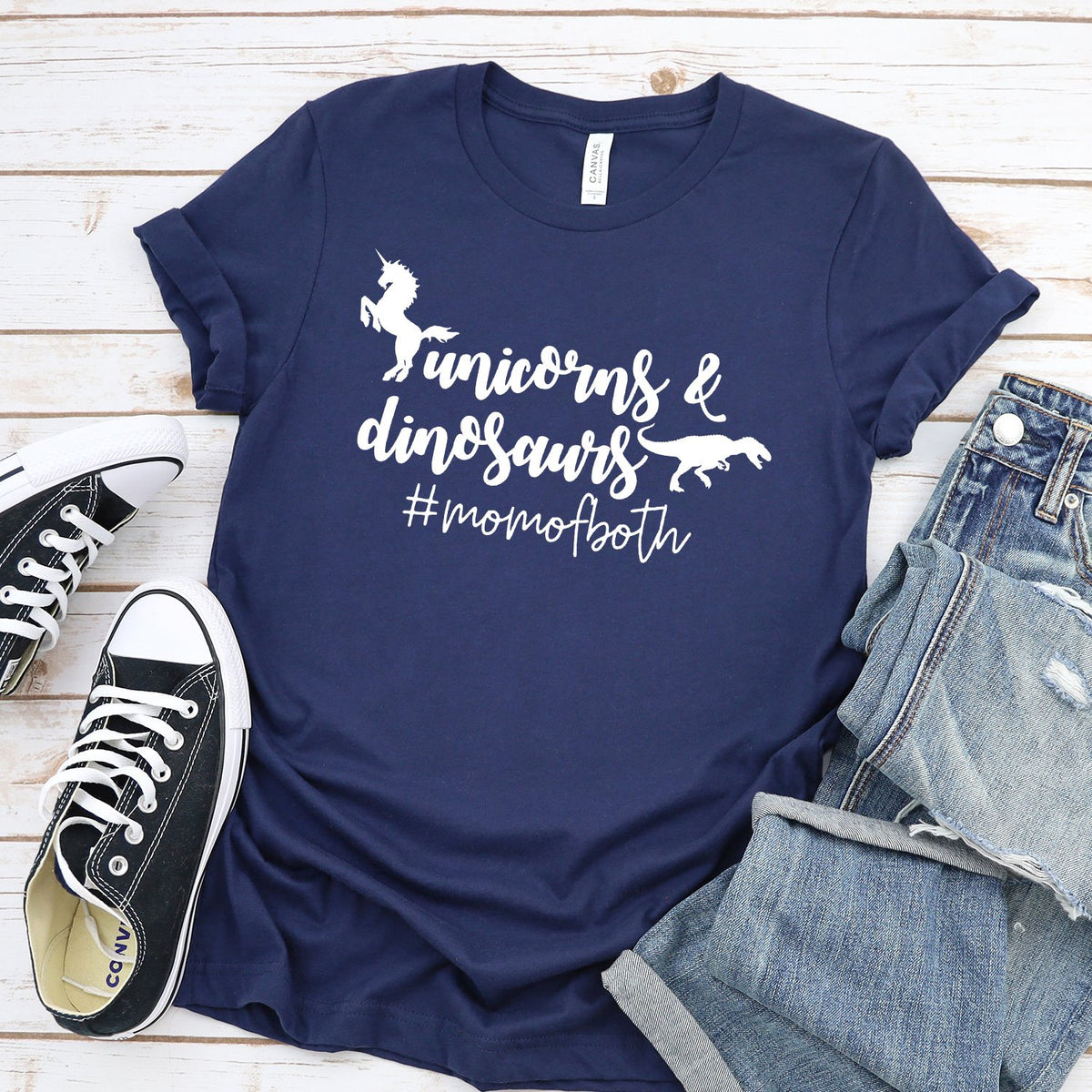 Unicorns &amp; Dinosaurs #MomOfBoth - Short Sleeve Tee Shirt