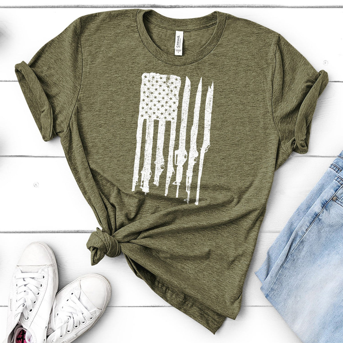 American Flag with Guns - Short Sleeve Tee Shirt