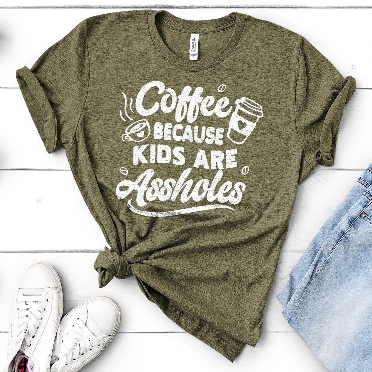 Coffee Because Kids are Assholes - Short Sleeve Tee Shirt