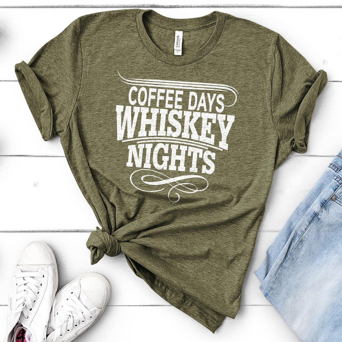 Coffee Days Whiskey Nights - Short Sleeve Tee Shirt