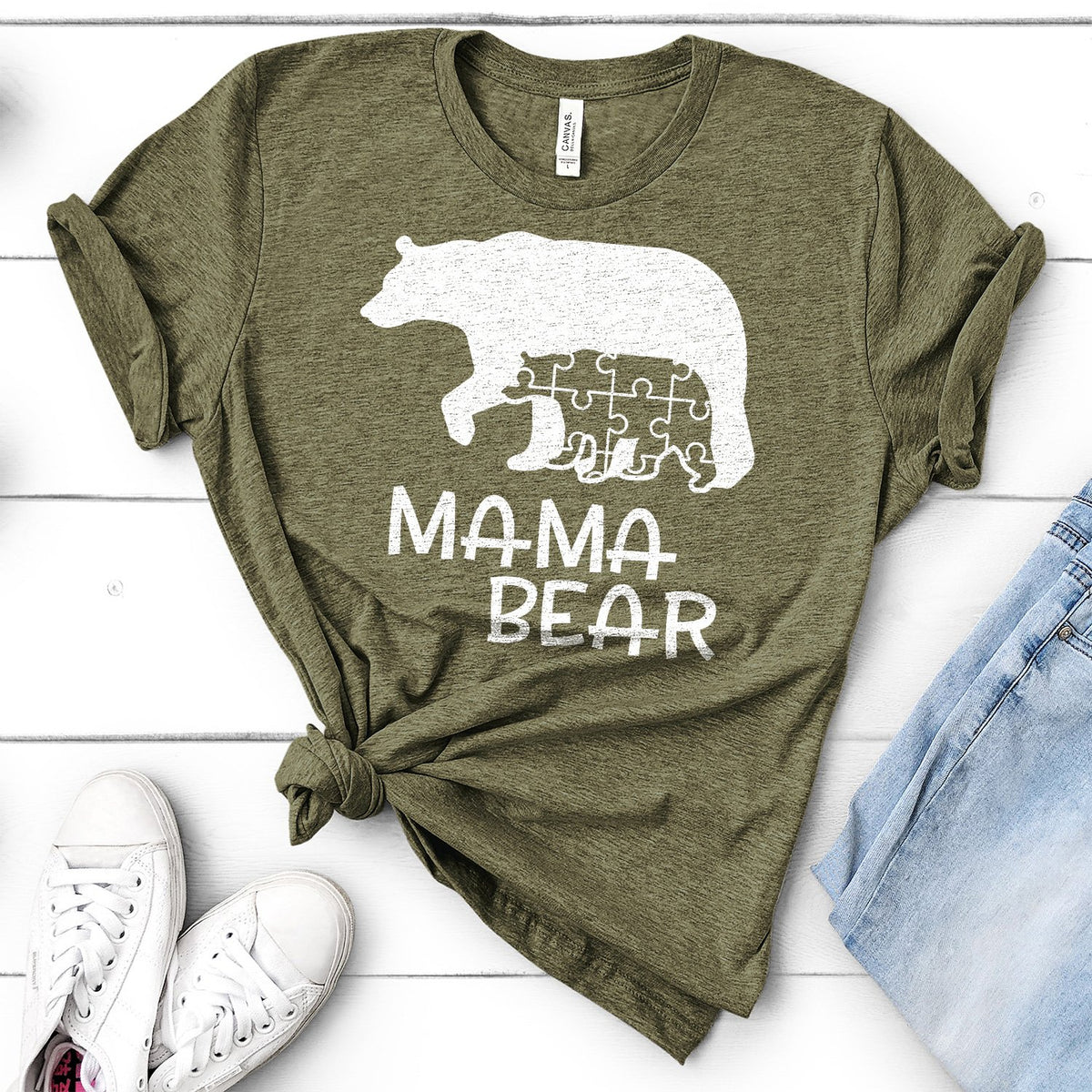 Autism Mama Bear and Cub - Short Sleeve Tee Shirt