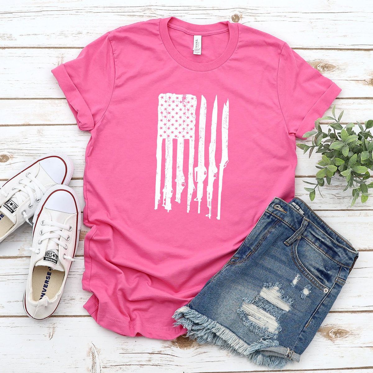 American Flag with Guns - Short Sleeve Tee Shirt