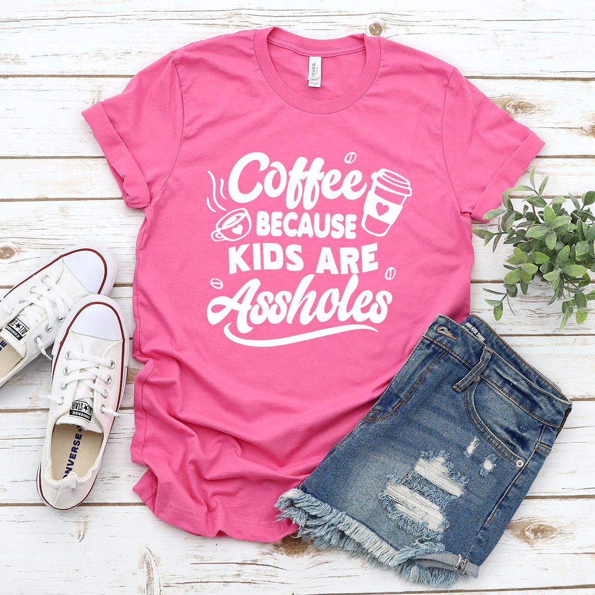 Coffee Because Kids are Assholes - Short Sleeve Tee Shirt