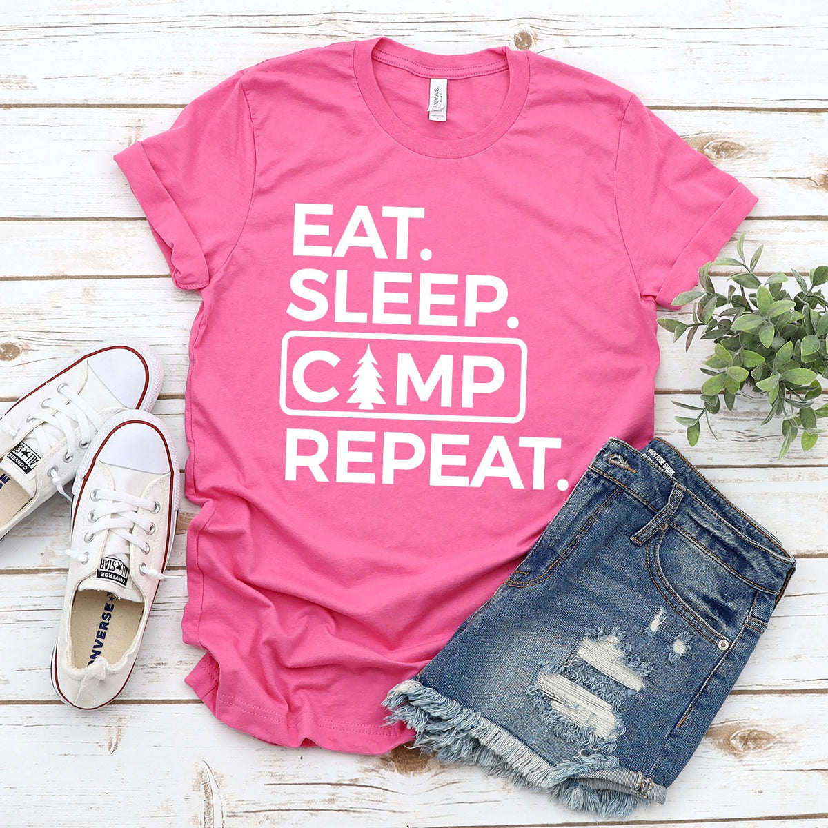 Eat Sleep Camp Repeat - Short Sleeve Tee Shirt