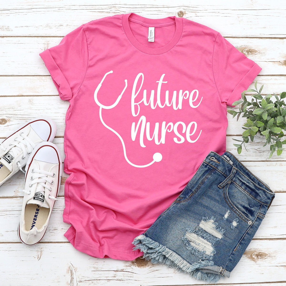 Future Nurse with Stethoscope - Short Sleeve Tee Shirt