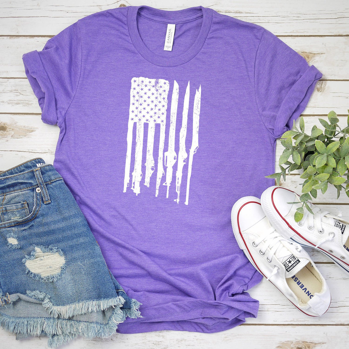 American Flag with Guns - Short Sleeve Tee Shirt