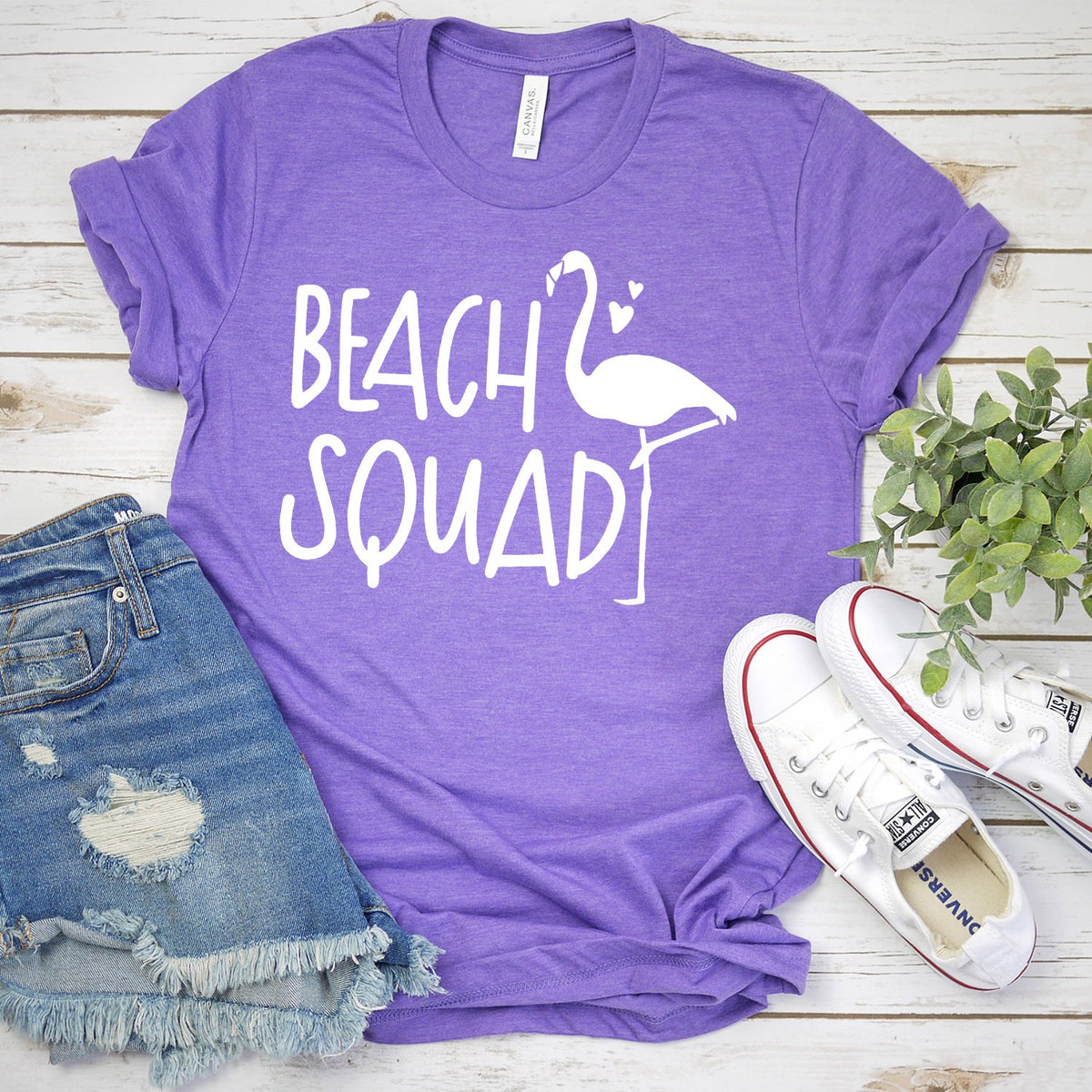 Beach Squad with Swan - Short Sleeve Tee Shirt