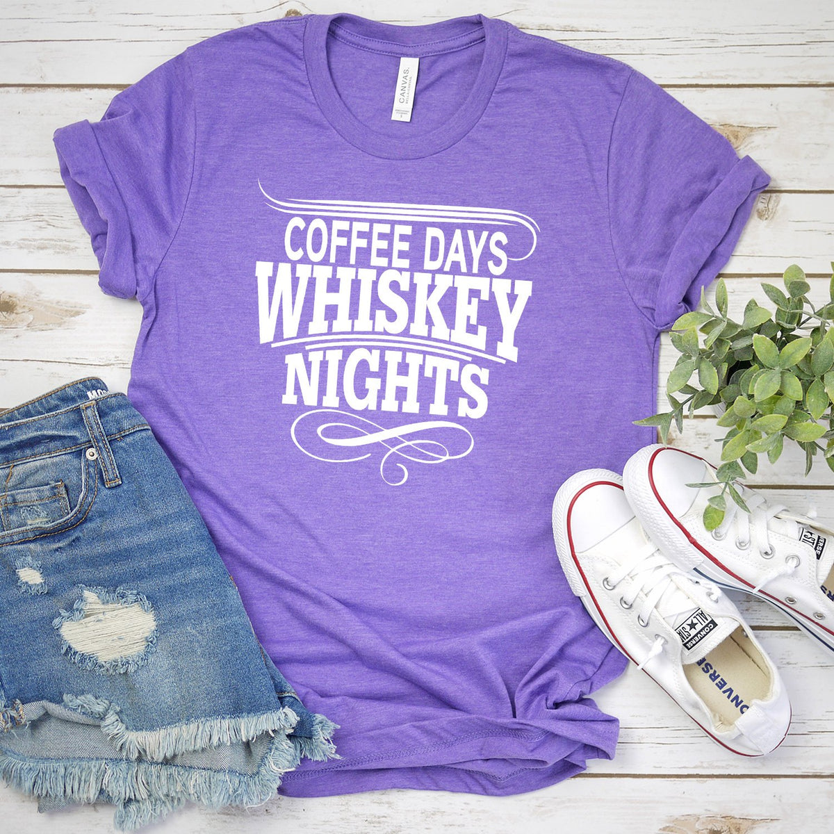 Coffee Days Whiskey Nights - Short Sleeve Tee Shirt
