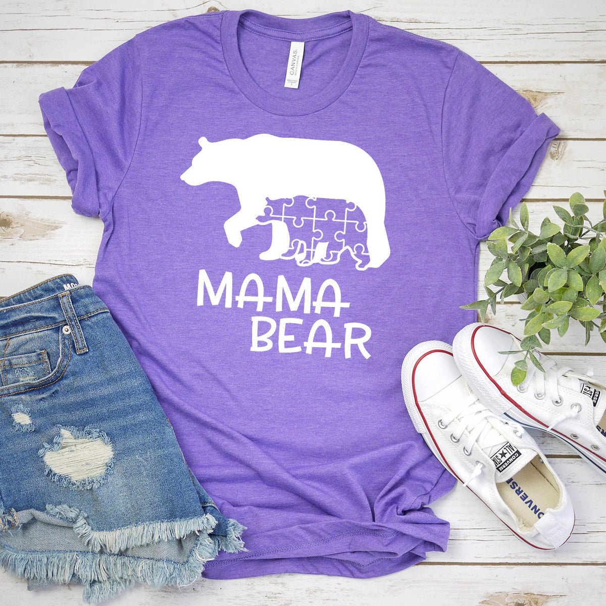 Autism Mama Bear and Cub - Short Sleeve Tee Shirt