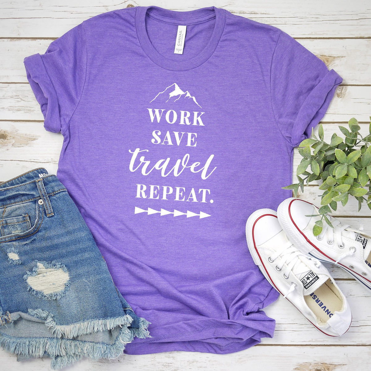 Work Save Travel Repeat - Short Sleeve Tee Shirt