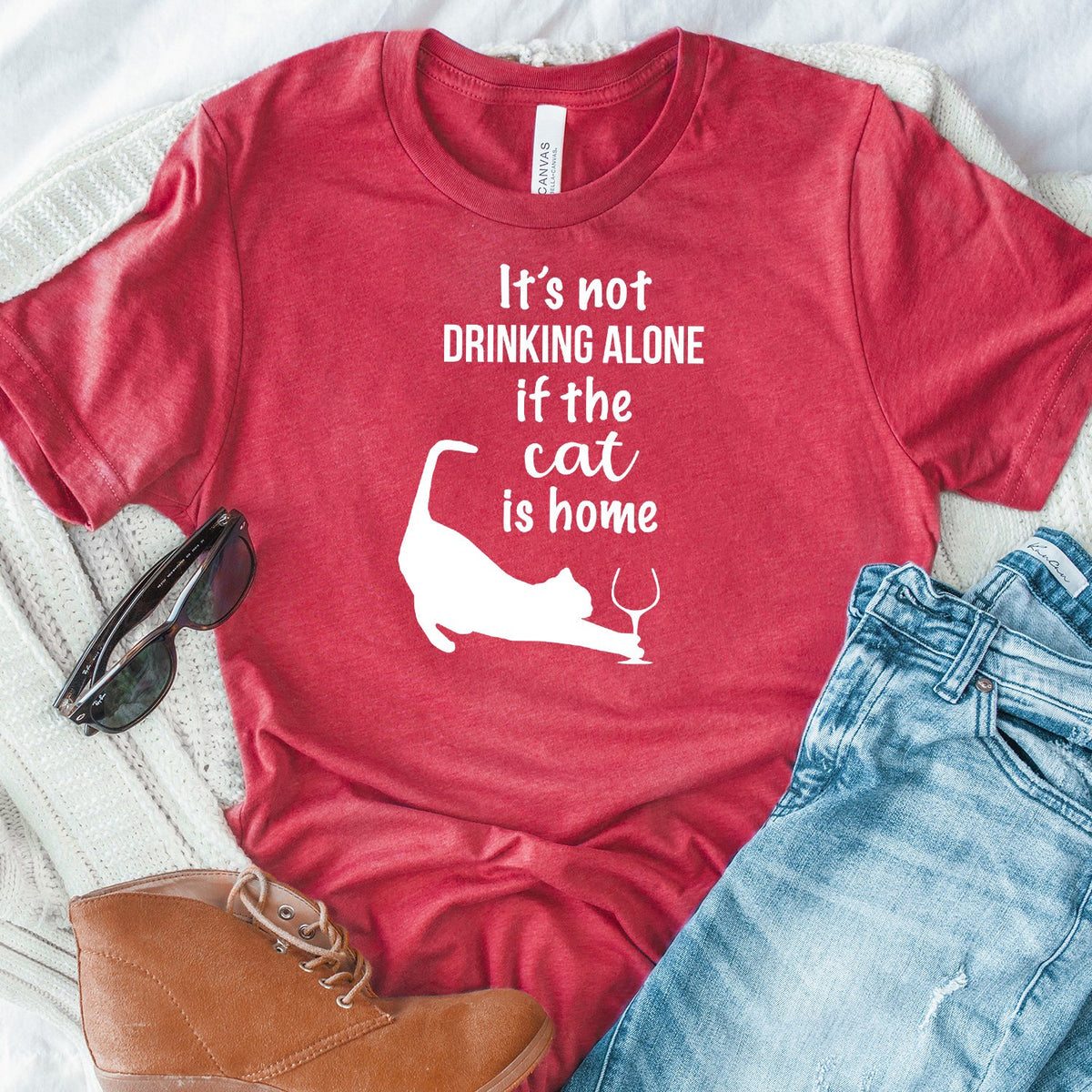 It&#39;s Not Drinking Alone If the Cat is Home - Short Sleeve Tee Shirt