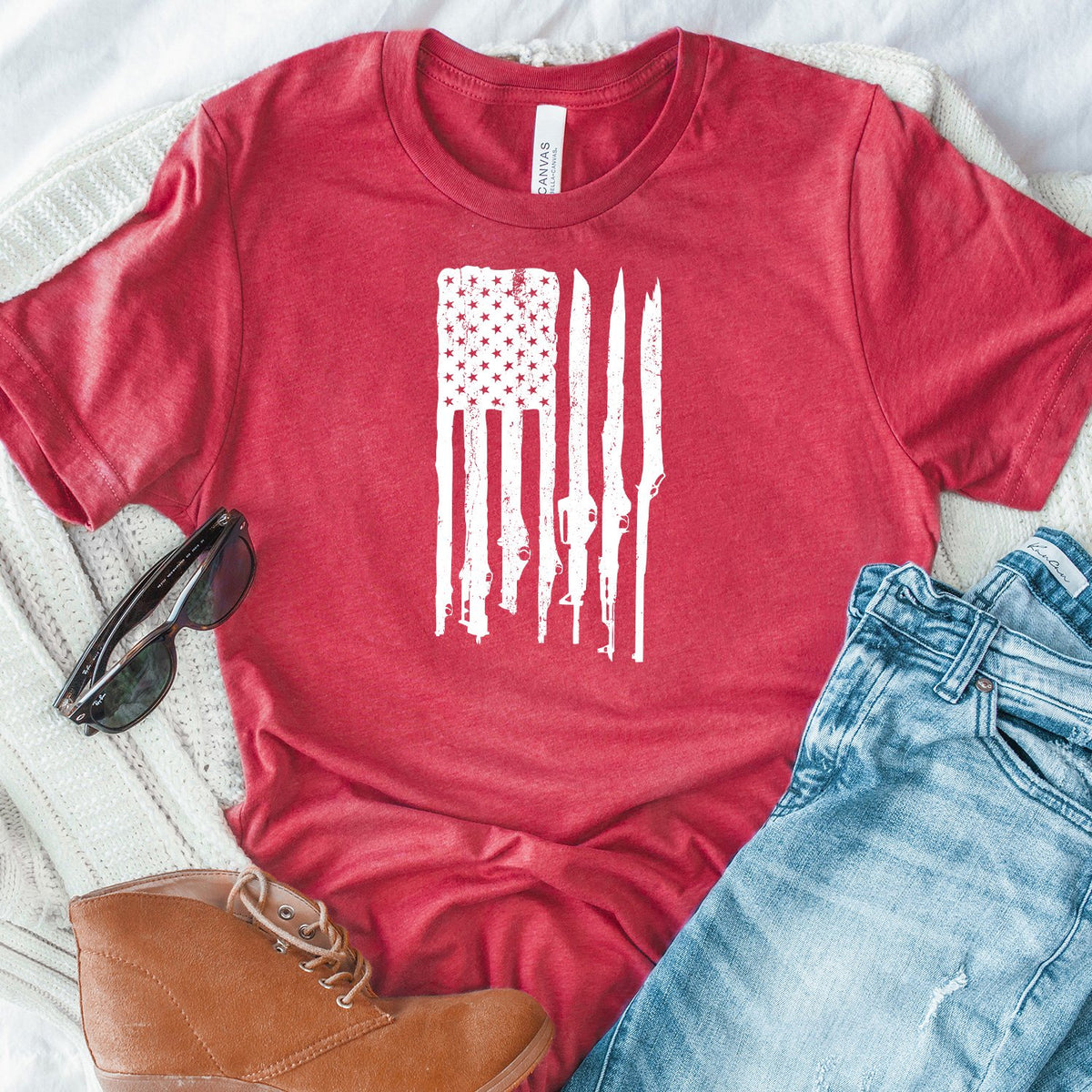 American Flag with Guns - Short Sleeve Tee Shirt