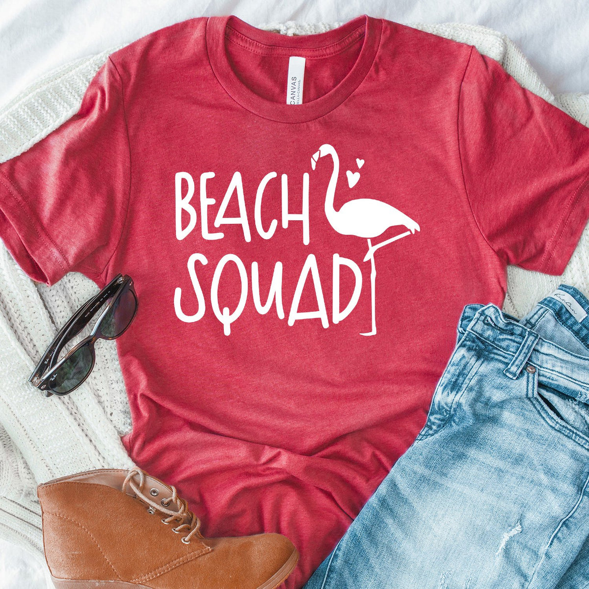 Beach Squad with Swan - Short Sleeve Tee Shirt