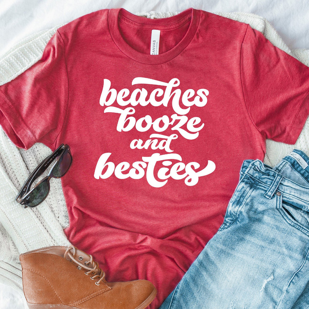 Beaches Booze and Besties - Short Sleeve Tee Shirt