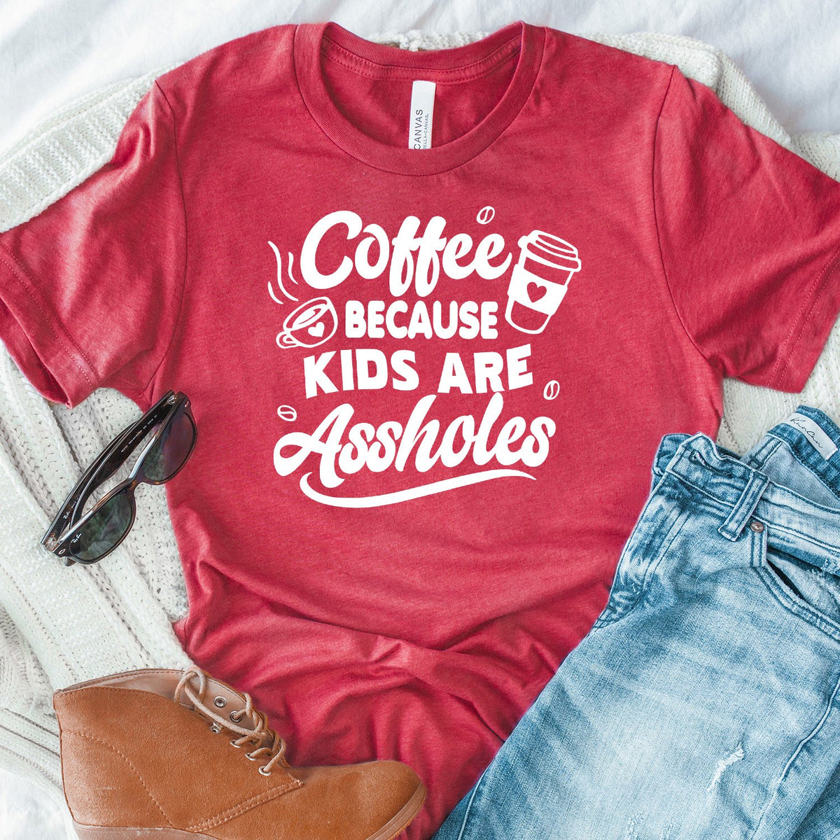 Coffee Because Kids are Assholes - Short Sleeve Tee Shirt