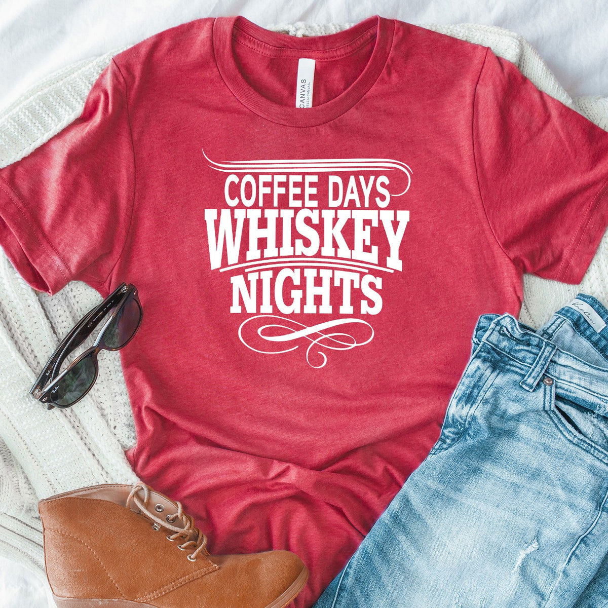 Coffee Days Whiskey Nights - Short Sleeve Tee Shirt