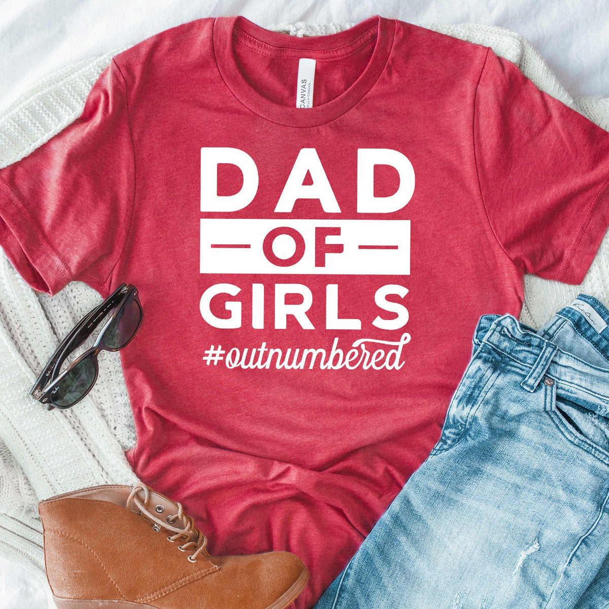 Dad Of Girls Outnumbered - Short Sleeve Tee Shirt