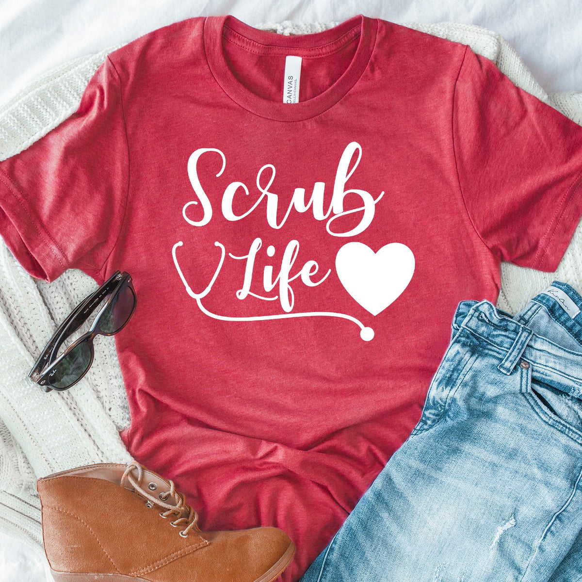 Scrub Life with Stethoscope and Heart - Short Sleeve Tee Shirt
