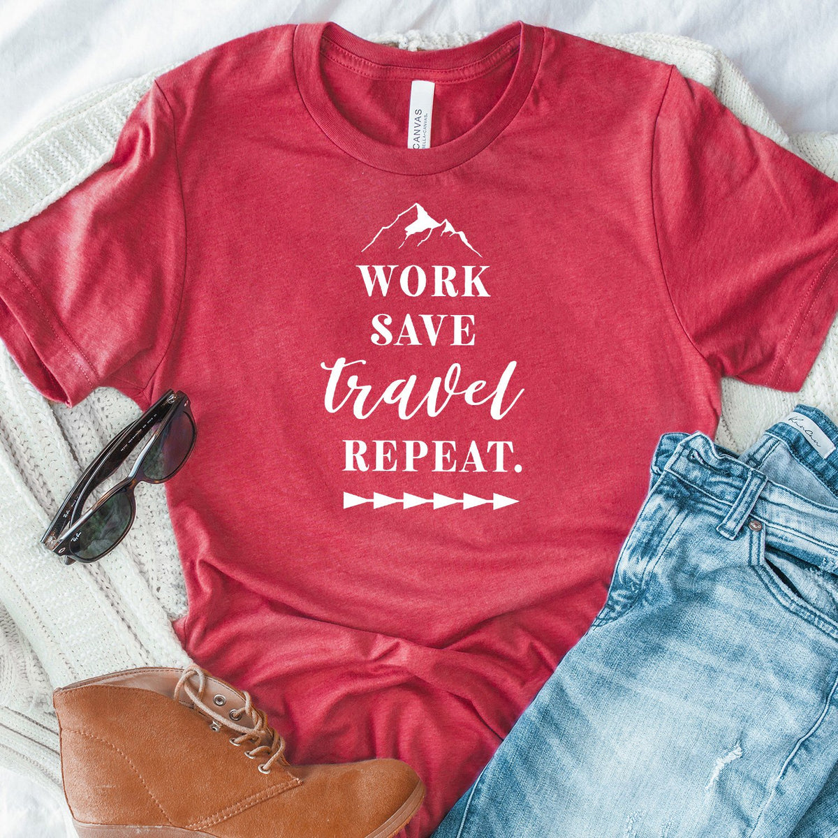 Work Save Travel Repeat - Short Sleeve Tee Shirt