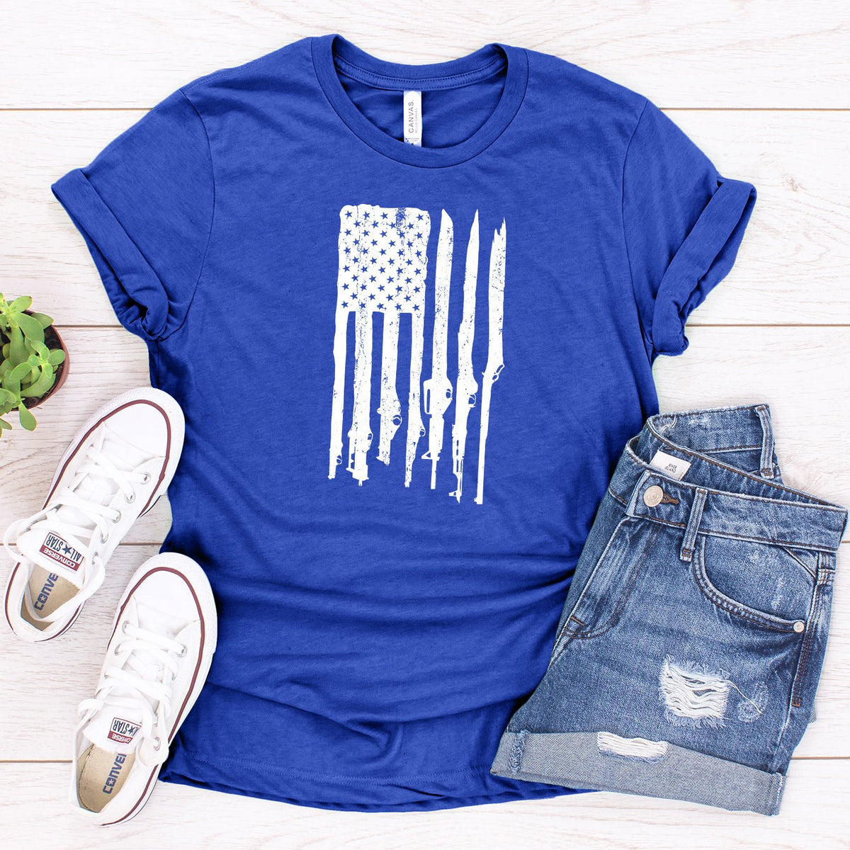 American Flag with Guns - Short Sleeve Tee Shirt