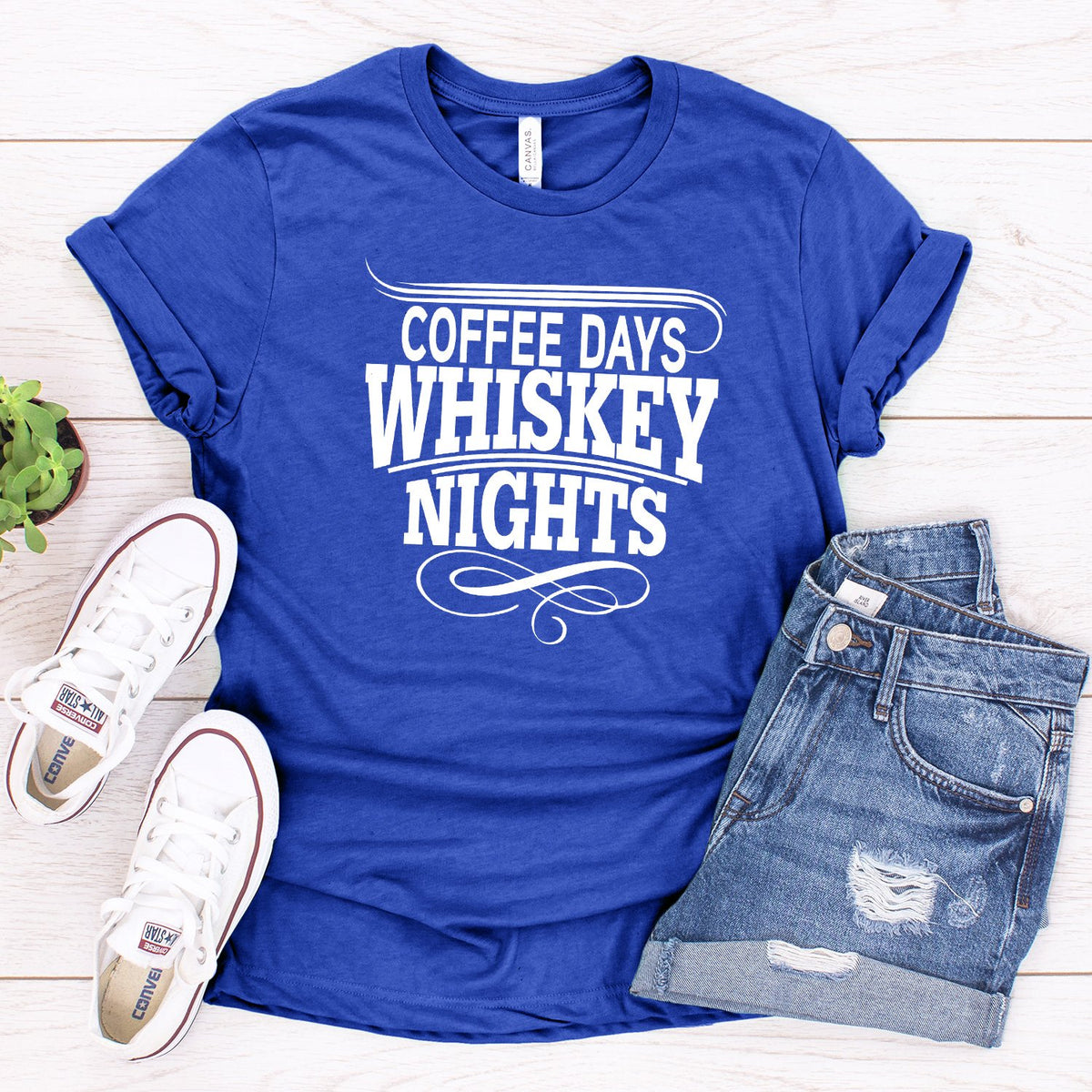 Coffee Days Whiskey Nights - Short Sleeve Tee Shirt