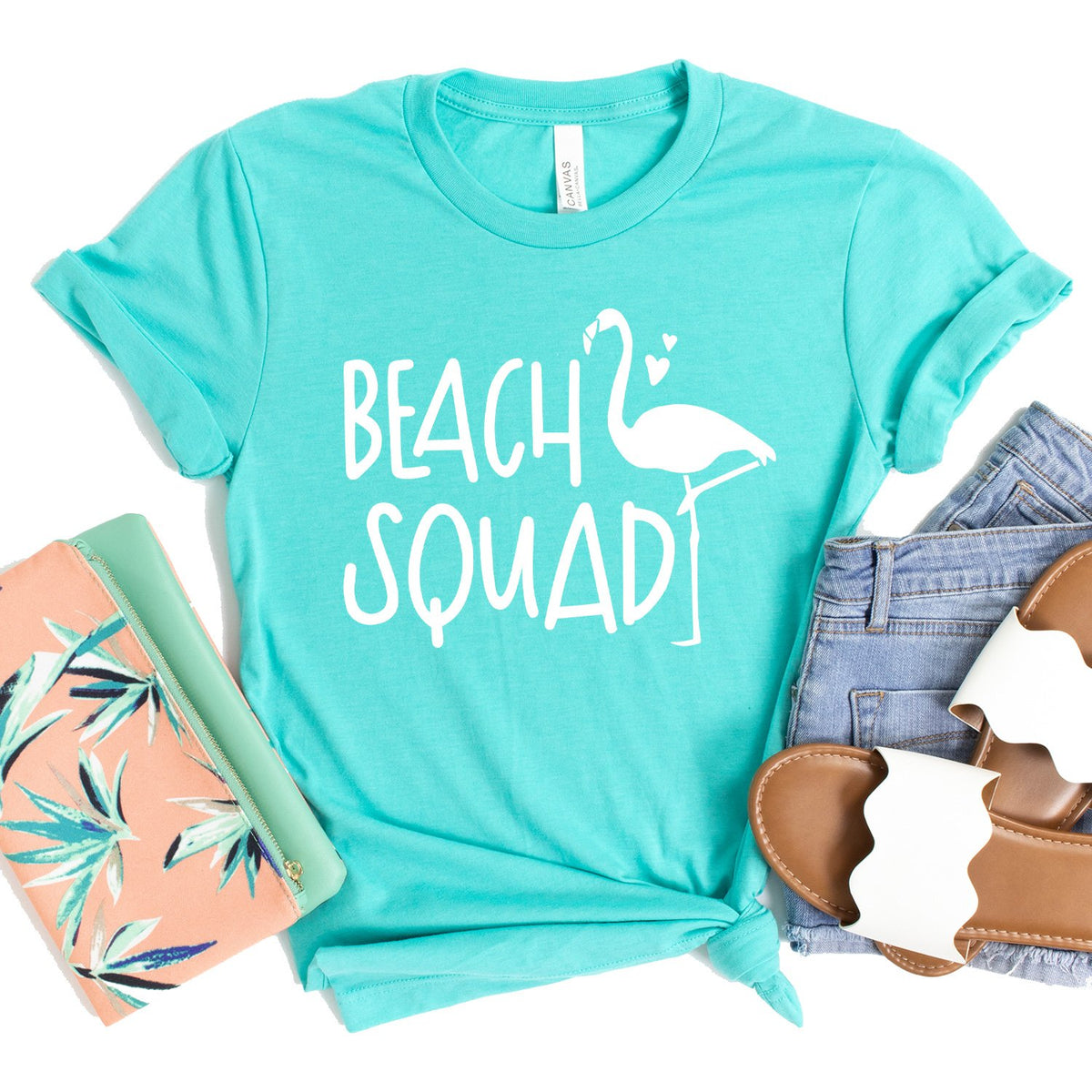 Beach Squad with Swan - Short Sleeve Tee Shirt