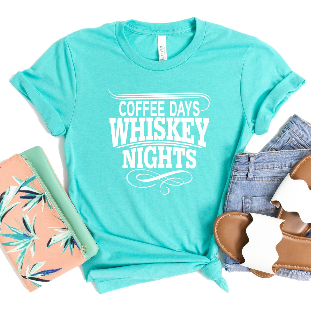 Coffee Days Whiskey Nights - Short Sleeve Tee Shirt