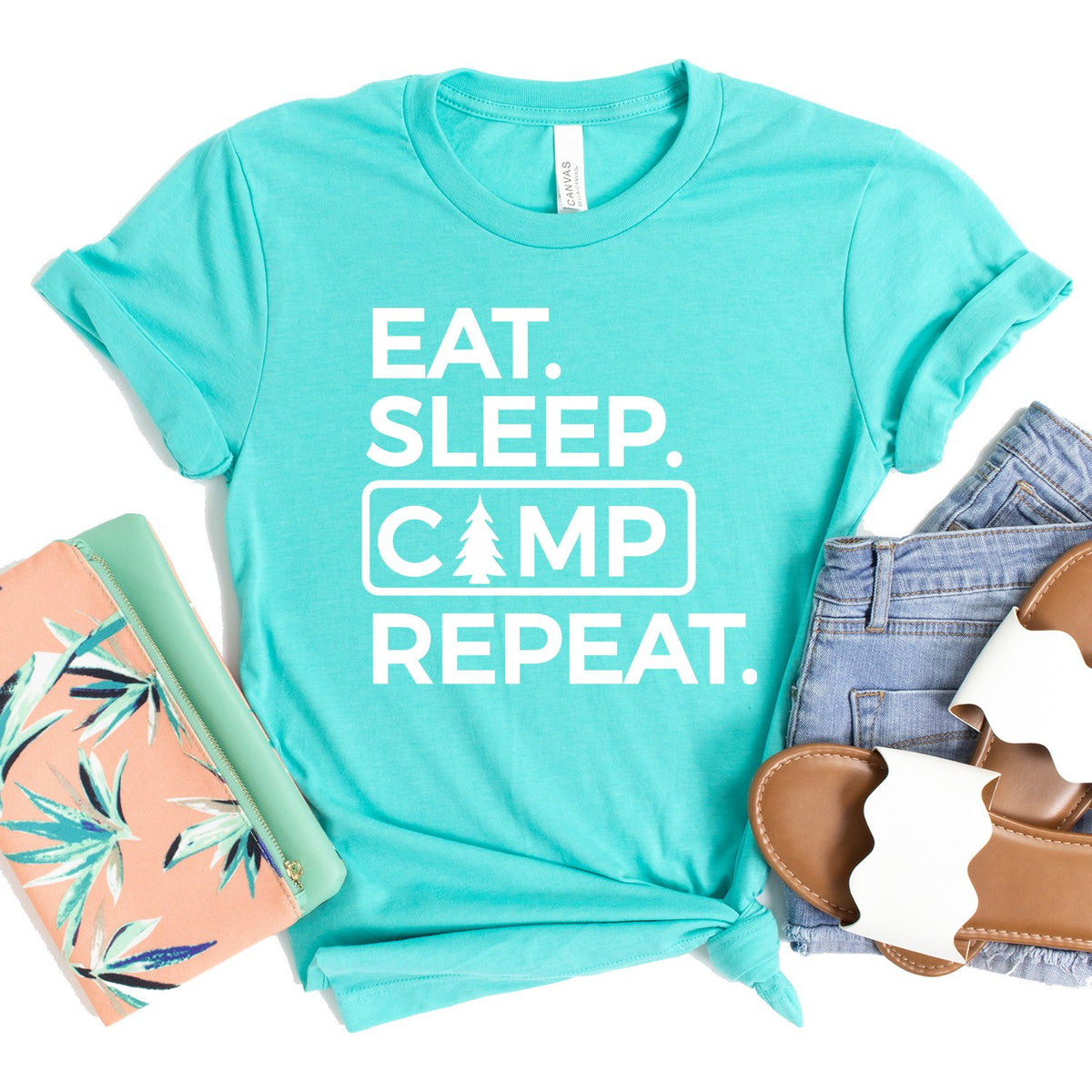Eat Sleep Camp Repeat - Short Sleeve Tee Shirt