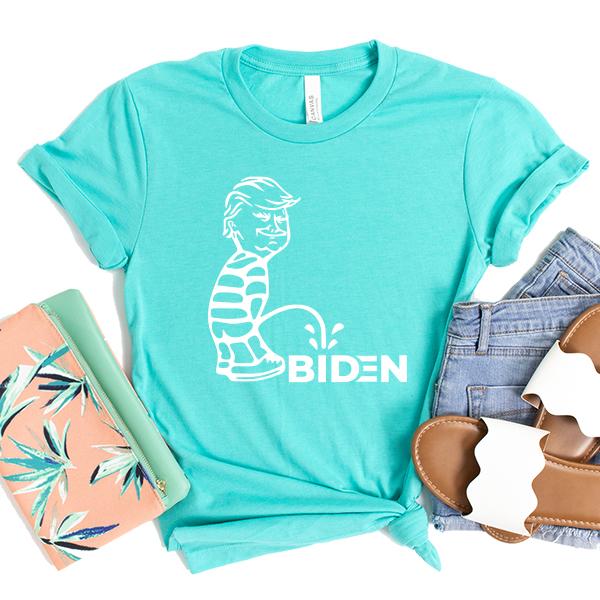 Trump Peeing On Biden - Short Sleeve Tee Shirt