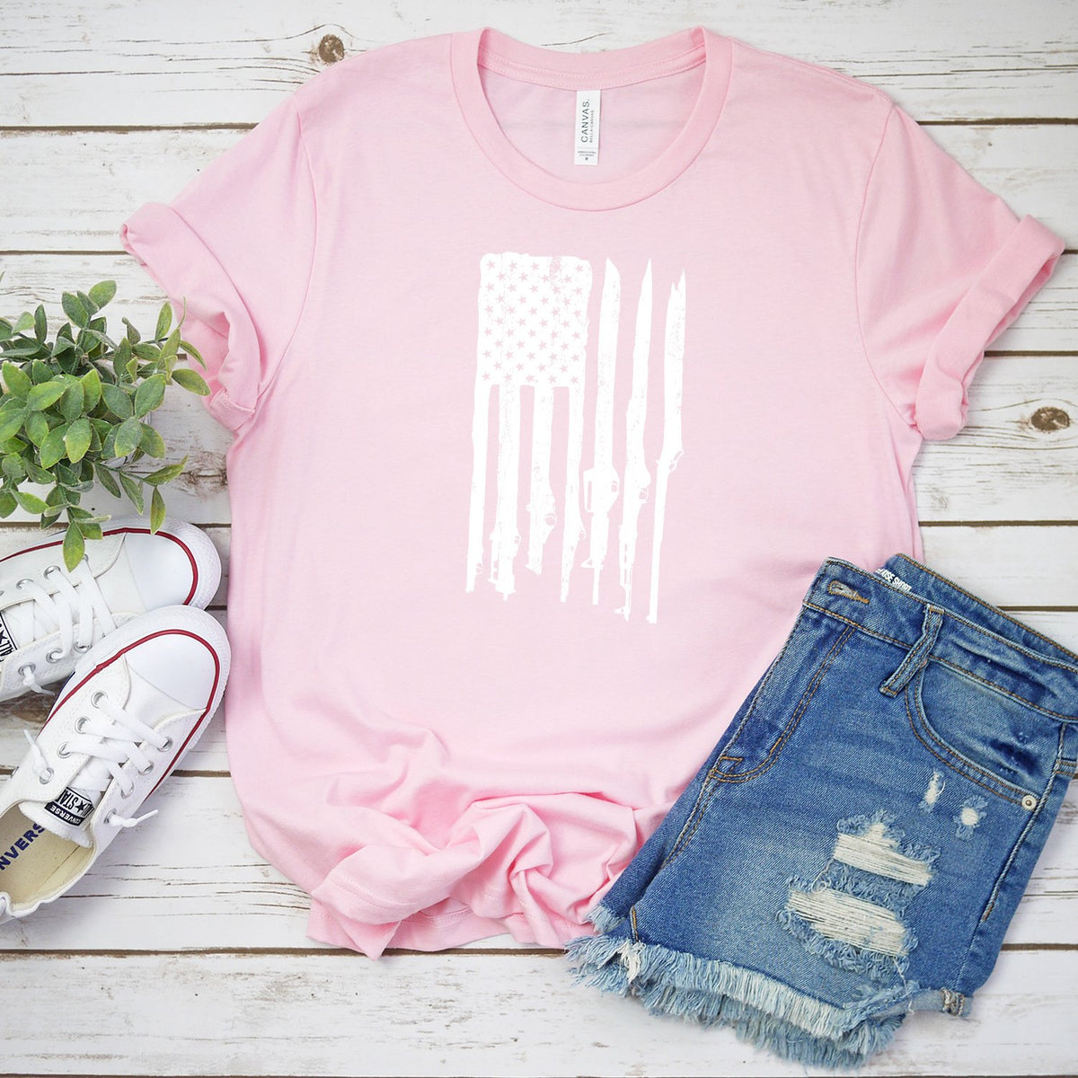 American Flag with Guns - Short Sleeve Tee Shirt