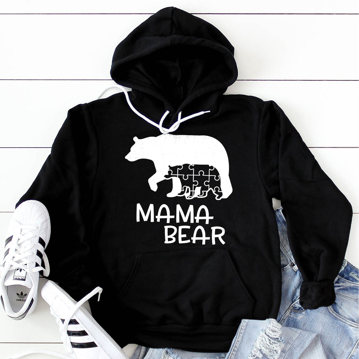 Mama bear plaid pocketed hooded sweatshirt discount