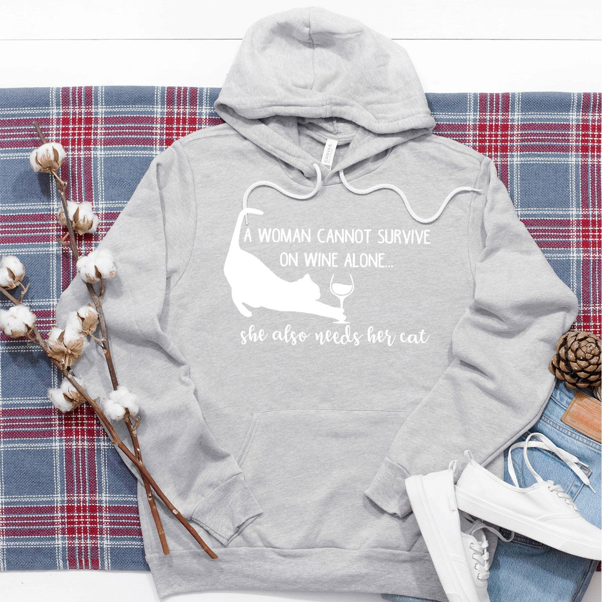 A Woman Cannot Survive on Wine Alone, She also Needs her Cat - Hoodie Sweatshirt