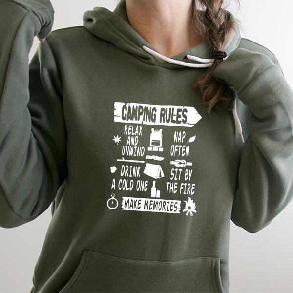 Camping Rules Relax and Unwind Nap Often Drink a Cold One Sit By the Fire Make Memories - Hoodie Sweatshirt